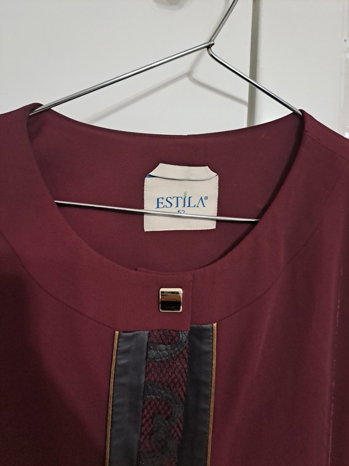 Bordo Kadın Uzun Kollu Düğmeli Elbise - Görsel 3