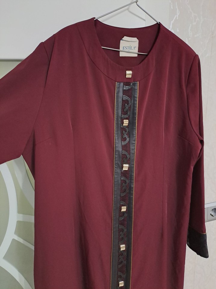 Bordo Kadın Uzun Kollu Düğmeli Elbise - Görsel 2