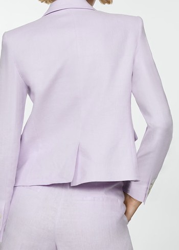 Kadın Mor Keten Düğmeli Blazer Ceket - Görsel 4