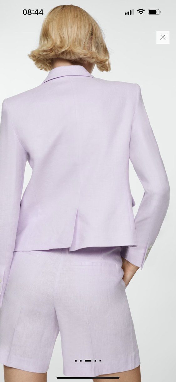 Kadın Mor Keten Düğmeli Blazer Ceket - Görsel 4