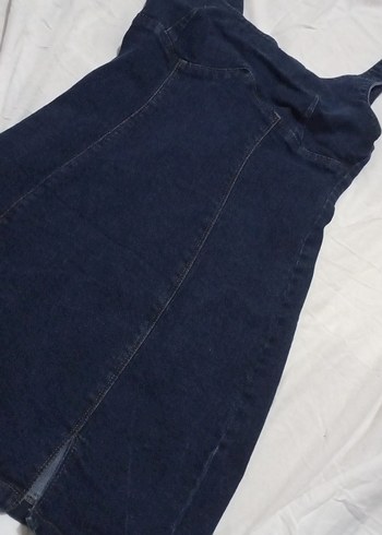 Lacivert Denim Midi Elbise - Görsel 2