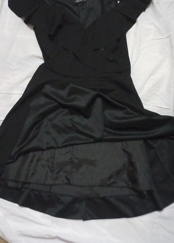 Siyah V Yaka Drapeli Midi Kadın Elbise - Görsel 4