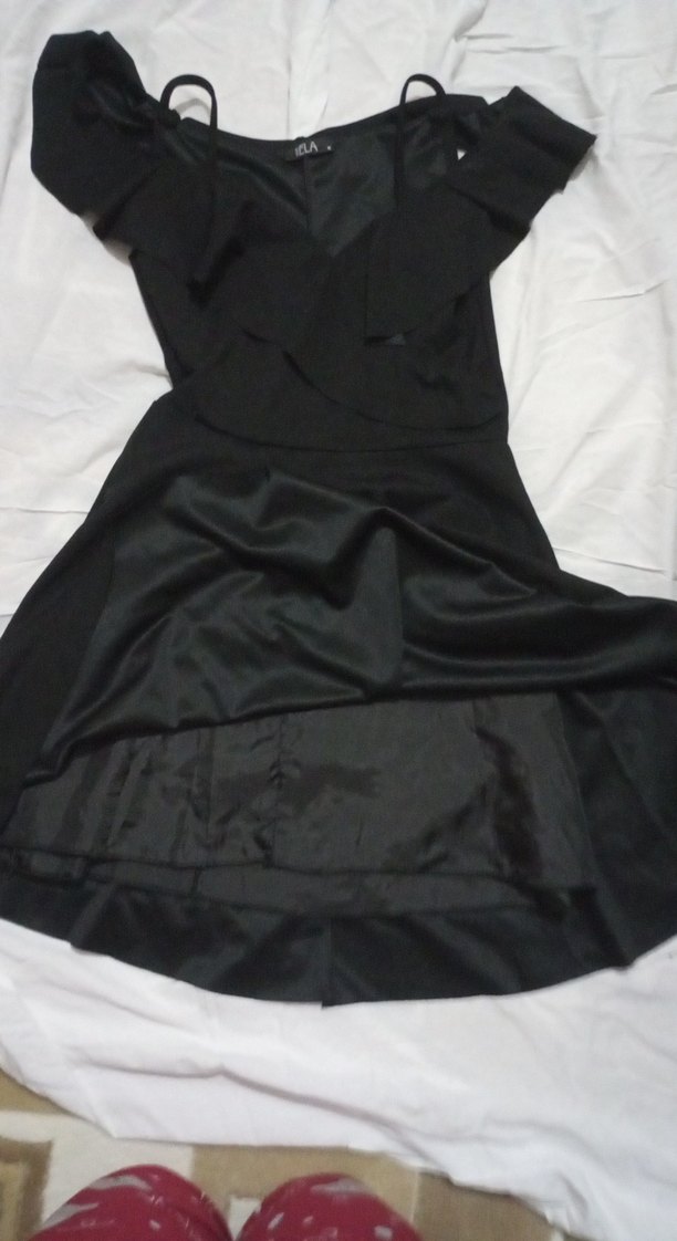 Siyah V Yaka Drapeli Midi Kadın Elbise - Görsel 4