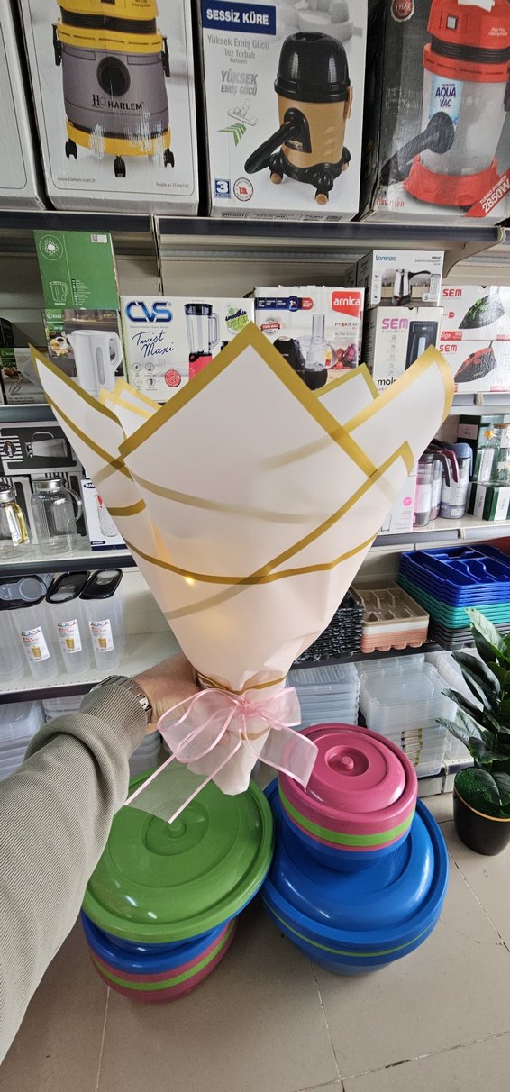 Renkli Kurdeleli Pembe Baskılı Buket - Görsel 3