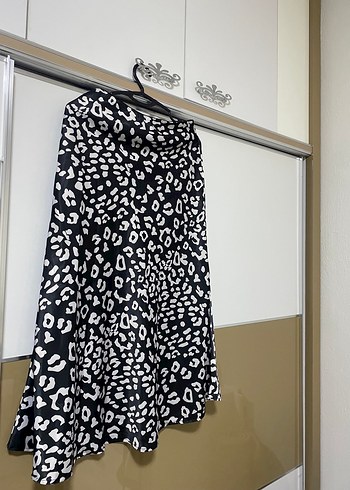Siyah Beyaz Zebra Desenli Uzun Midi Etek