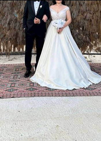 Aysira marka Modern Klasik Beyaz A Kesim saten Gelinlik