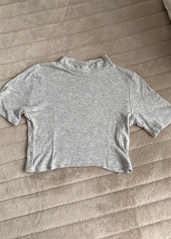 Gri Kısa Kollu Basic Crop Top