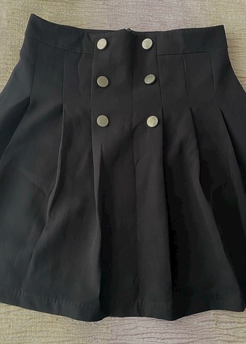 Düğmeli Siyah Midi Goth Mini Etek