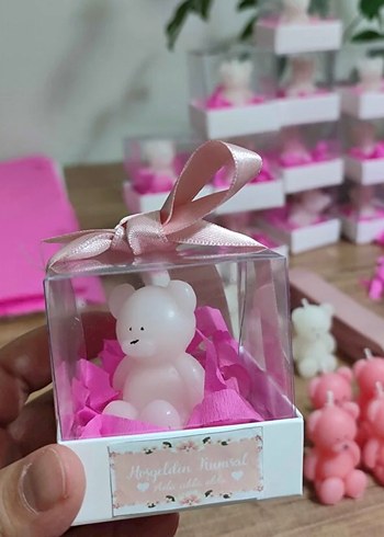 Beden pembe Renk Pembe Ayıcık Figürlü Mum Seti