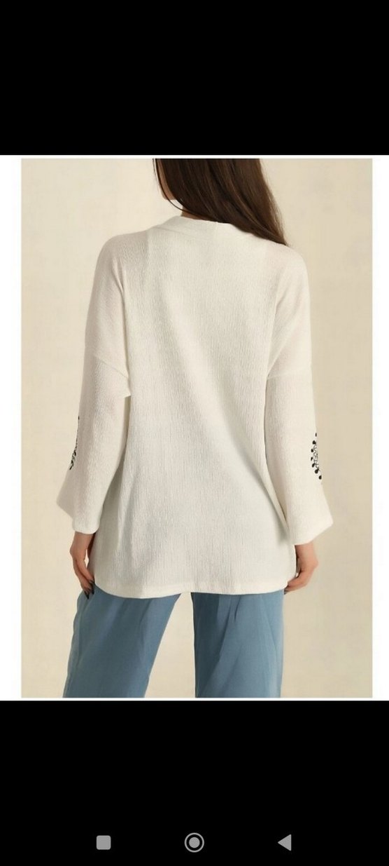 Kadın Beyaz Nakışlı Kısa Kimono - Görsel 2