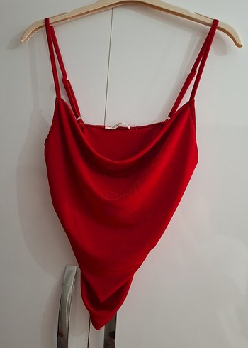 Parlak Kırmızı Drapeli Halter Mini Bluz