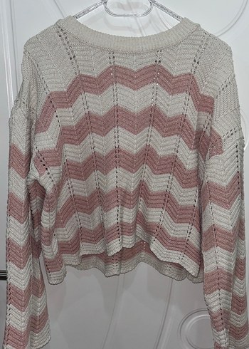 Pembe Beyaz Örgü Kadın Kazak - Görsel 4