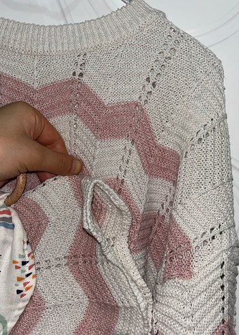 Pembe Beyaz Örgü Kadın Kazak - Görsel 5