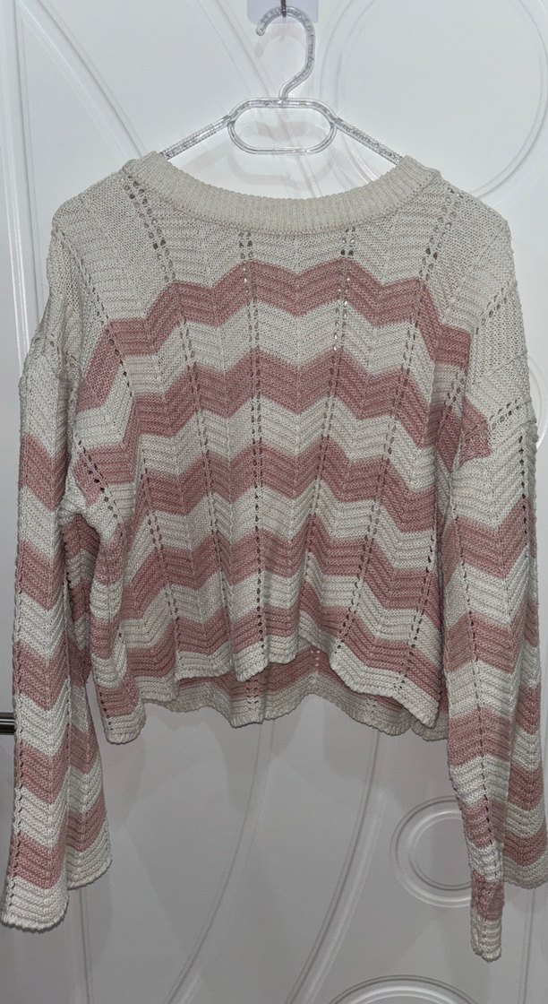 Pembe Beyaz Örgü Kadın Kazak - Görsel 4