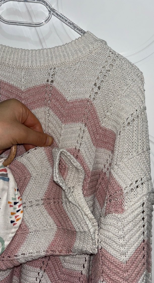 Pembe Beyaz Örgü Kadın Kazak - Görsel 5
