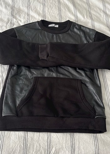 Deri Siyah Kadın Sweatshirt - Görsel 2