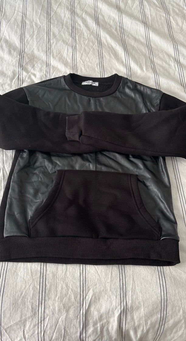 Deri Siyah Kadın Sweatshirt - Görsel 2