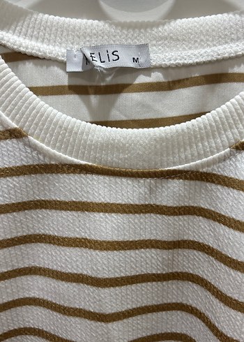 Bej Çizgili Kadın Triko Kazak - Görsel 2