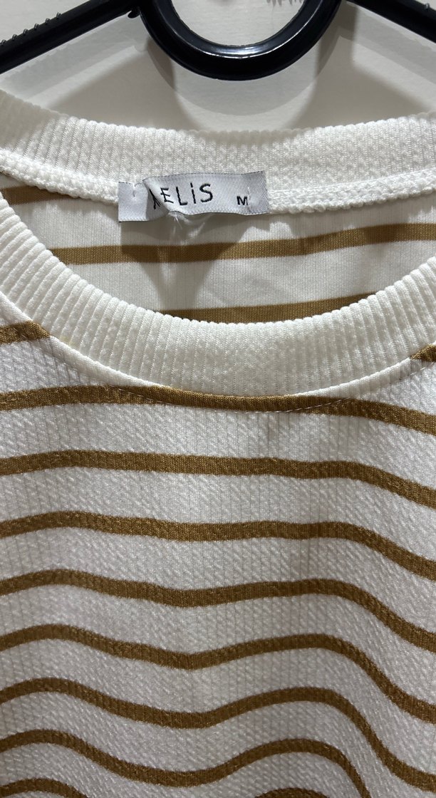 Bej Çizgili Kadın Triko Kazak - Görsel 2