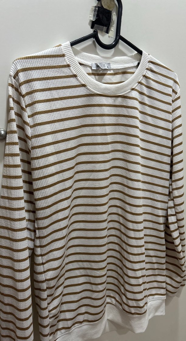 Bej Çizgili Kadın Triko Kazak - Görsel 3