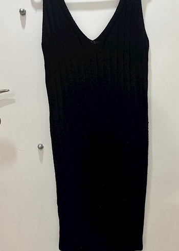 Siyah V Yaka Uzun Triko Elbise - Görsel 2