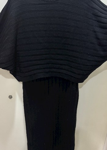 Siyah V Yaka Uzun Triko Elbise - Görsel 3