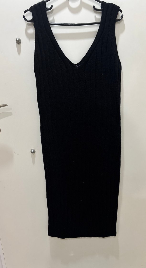 Siyah V Yaka Uzun Triko Elbise - Görsel 2