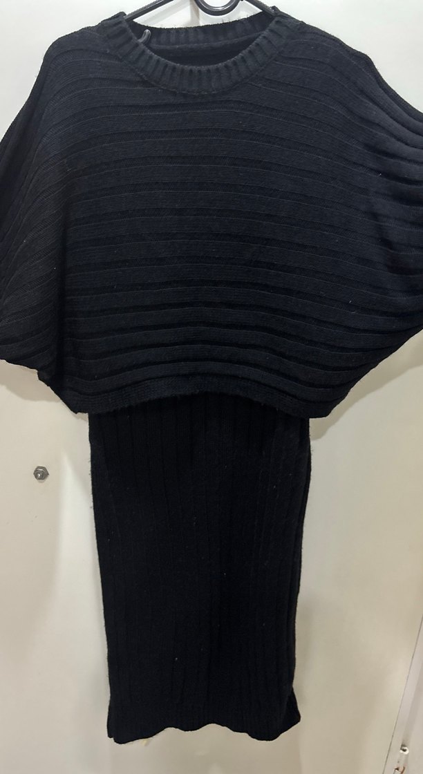 Siyah V Yaka Uzun Triko Elbise - Görsel 3