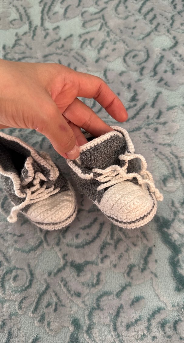 Gri Örgü Erkek Bebek Patik - Görsel 3