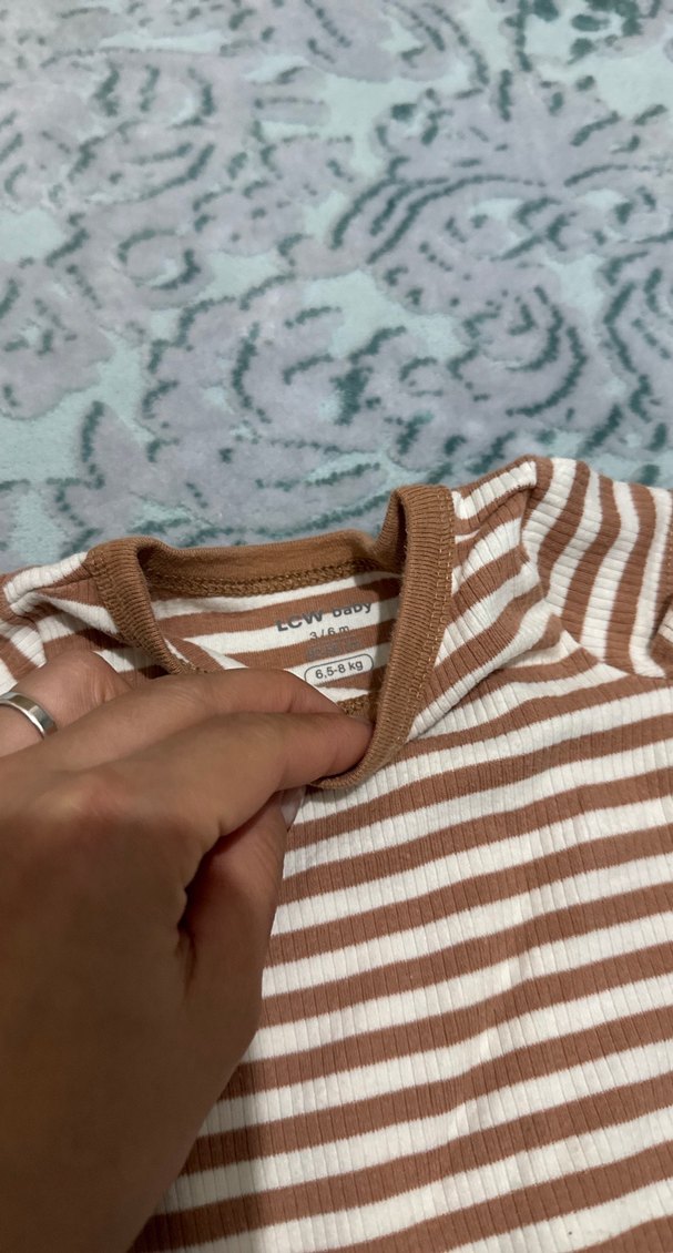 3-6 ay. Kısa Kollu Bebek Çıtçıtlı Body - Kahverengi ve Beyaz - Görsel 3