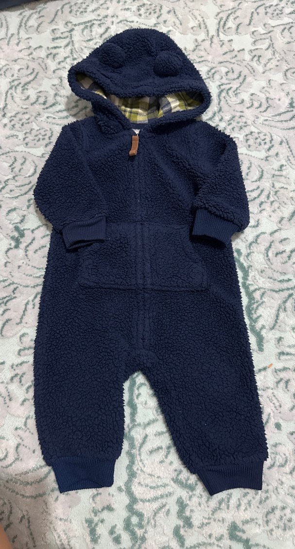 6 ay Koyu Mavi Kürklü Bebek Tulumu - Görsel 4