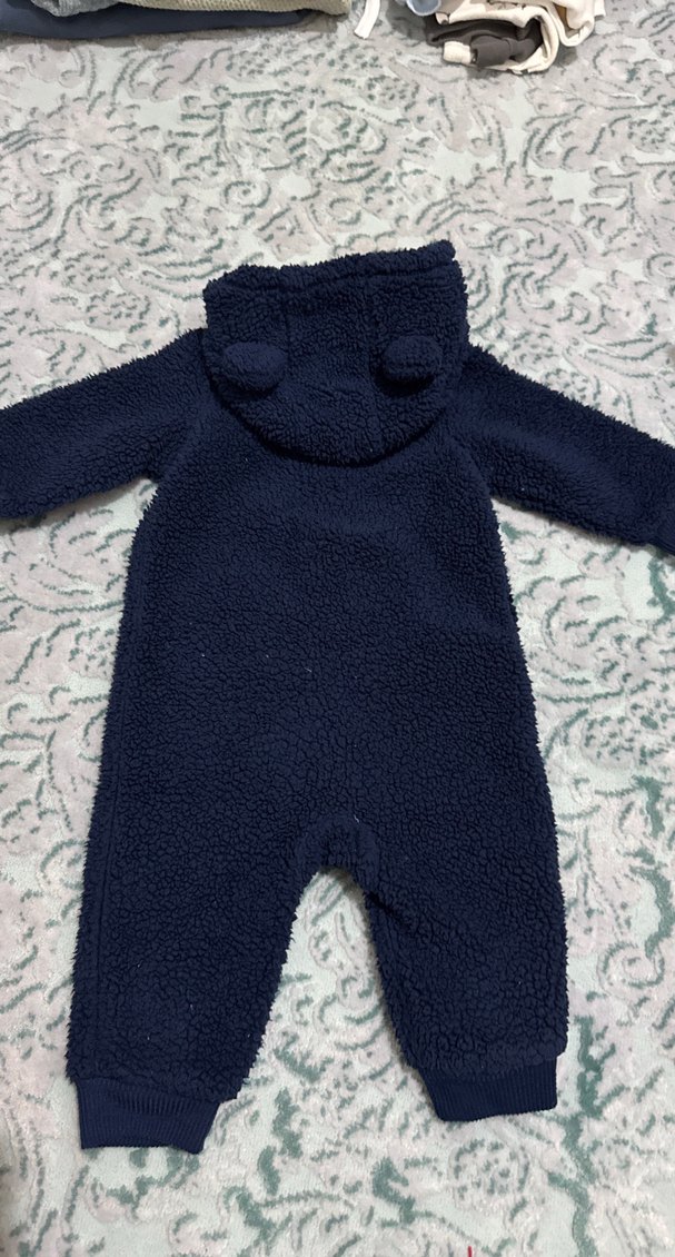 6 ay Koyu Mavi Kürklü Bebek Tulumu - Görsel 5