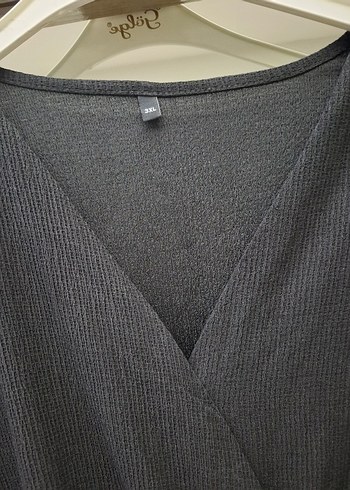 Siyah V Yakalı Fırfırlı Midi Elbise - Görsel 5