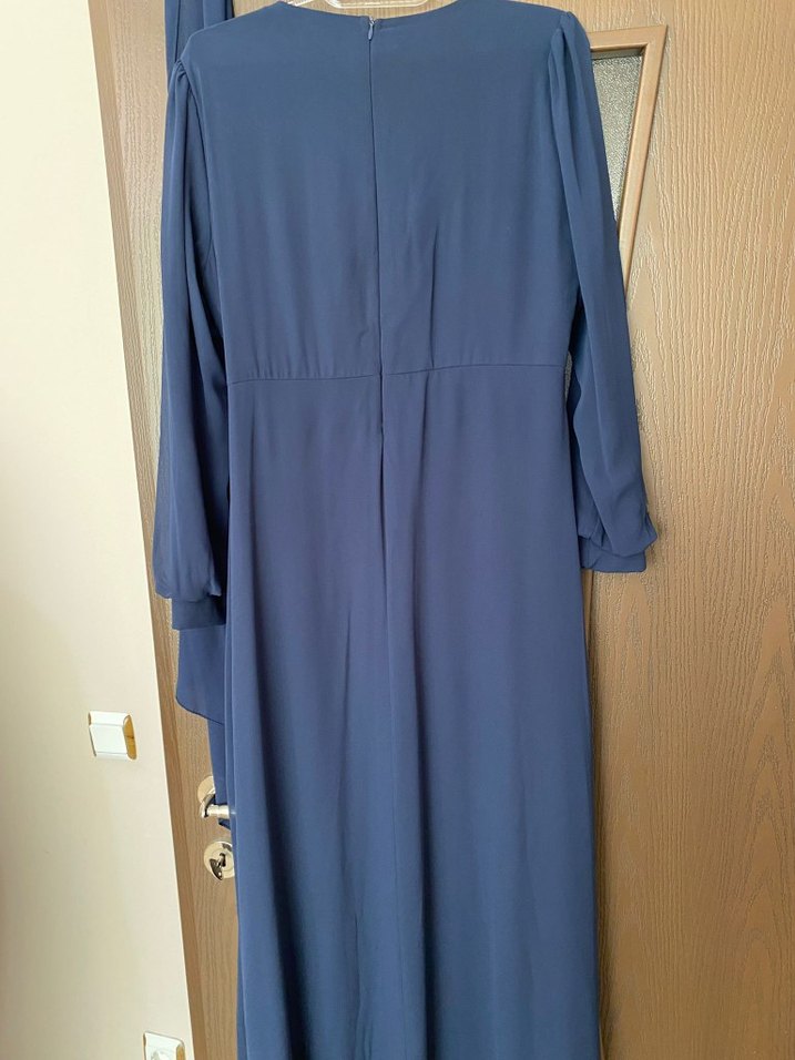 Lacivert Uzun Drapeli Tesettür Elbise - Görsel 3