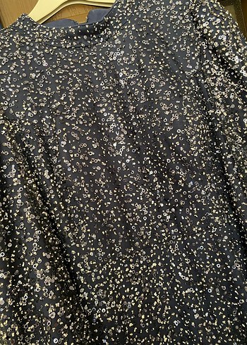 Uzun Kollu Mavi  Abiye Elbise - Görsel 5