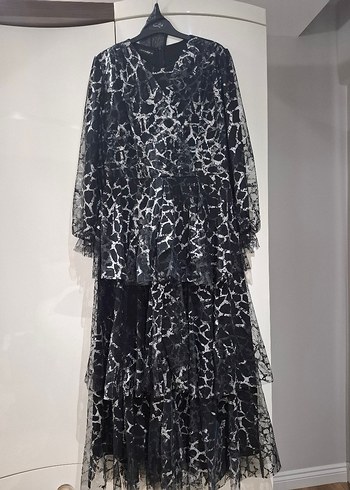 Leopar Desenli Siyah Abiye Elbise - Görsel 3