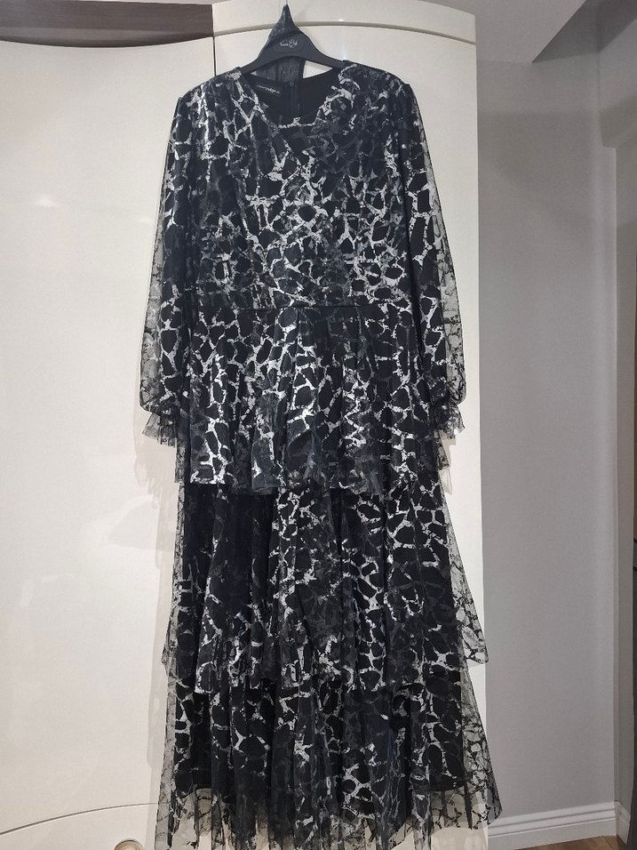 Leopar Desenli Siyah Abiye Elbise - Görsel 3