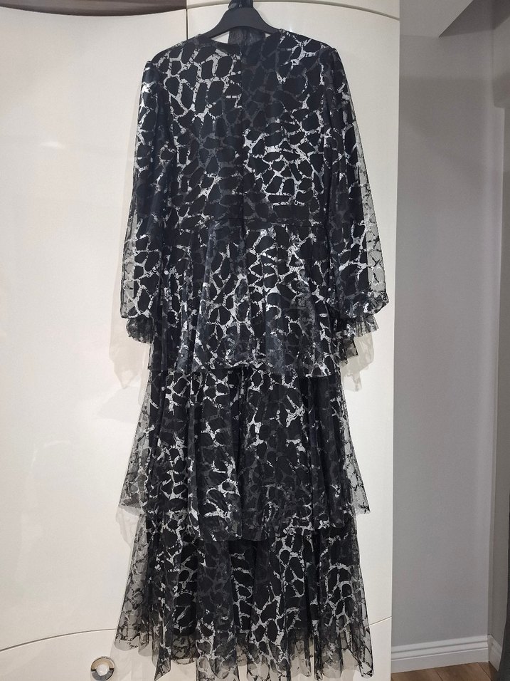 Leopar Desenli Siyah Abiye Elbise - Görsel 2