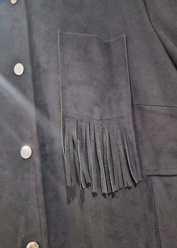 Düğmeli Siyah Süet Kadın Uzun Kaban - Görsel 3