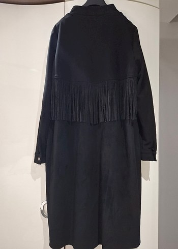 Düğmeli Siyah Süet Kadın Uzun Kaban - Görsel 2