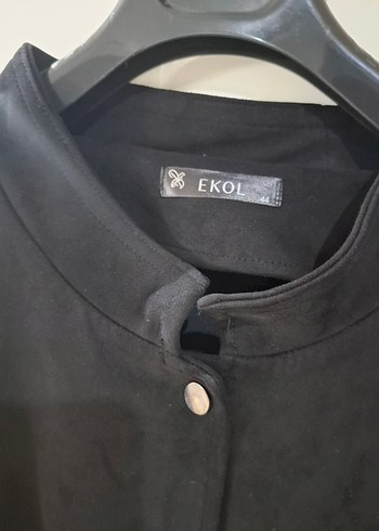 Düğmeli Siyah Süet Kadın Uzun Kaban - Görsel 5