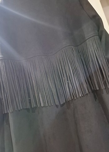 Düğmeli Siyah Süet Kadın Uzun Kaban - Görsel 4