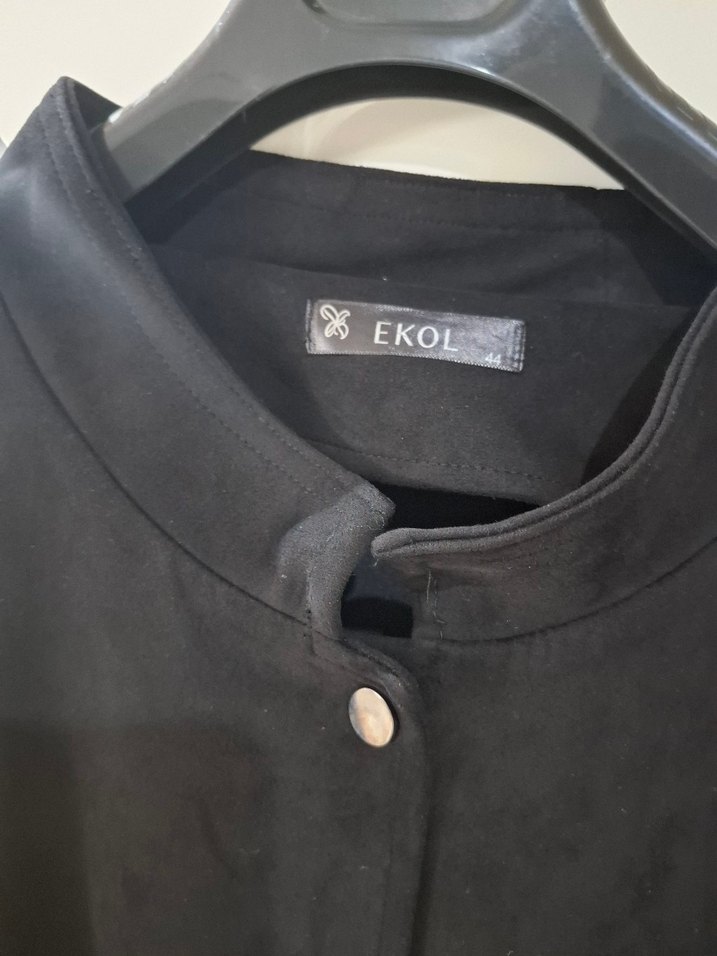 Düğmeli Siyah Süet Kadın Uzun Kaban - Görsel 5