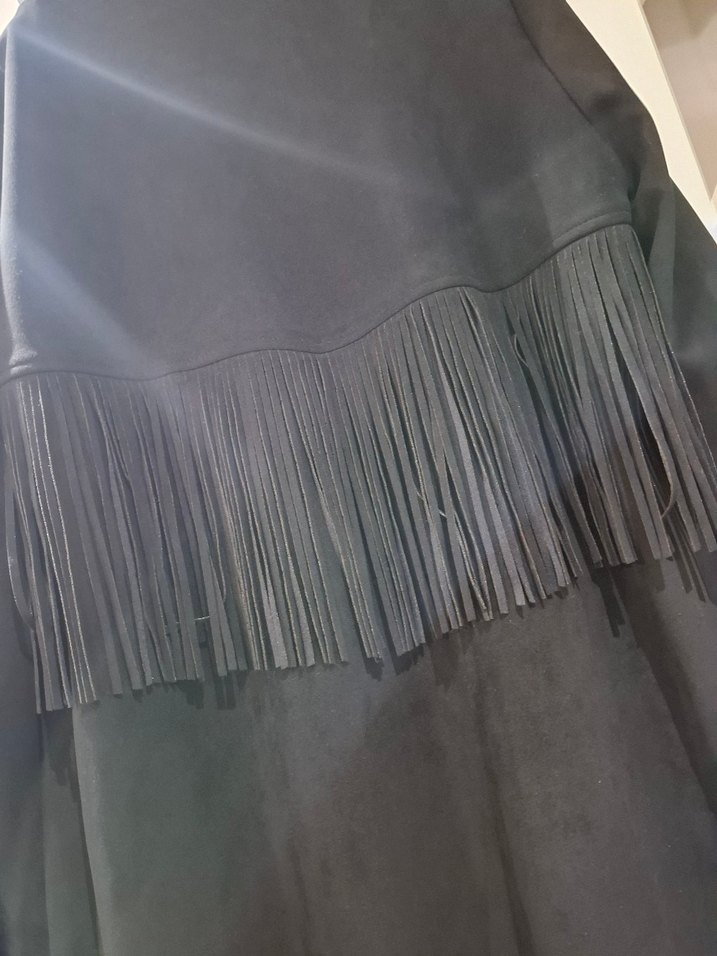 Düğmeli Siyah Süet Kadın Uzun Kaban - Görsel 4