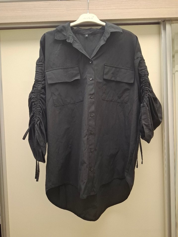 Büzgü Detaylı Dokuma Pamuk Gömlek - Görsel 2