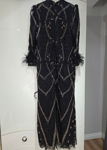 Boncuk İşlemeli Siyah Uzun Abiye Elbise - Görsel 3