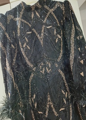 Boncuk İşlemeli Siyah Uzun Abiye Elbise - Görsel 5