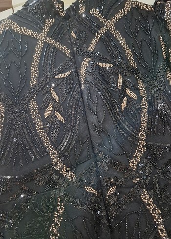 Boncuk İşlemeli Siyah Uzun Abiye Elbise - Görsel 6