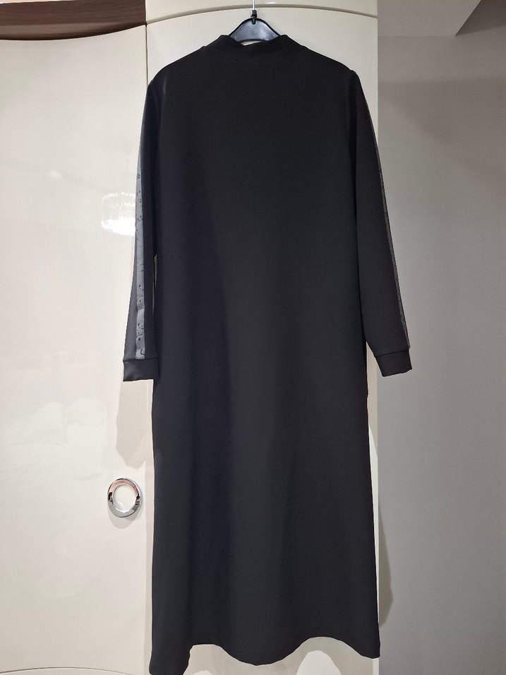 Uzun Siyah Kadın Spor Tarz Eşofman - Görsel 5