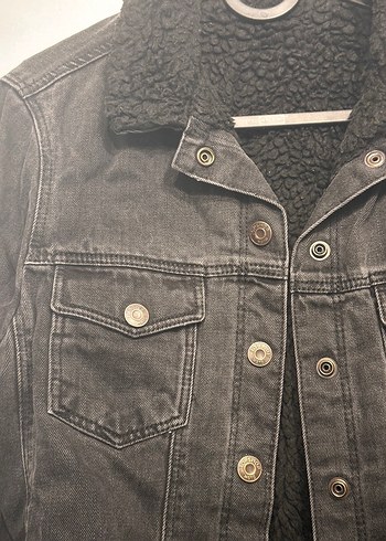 m Beden İçi kürklü Gri Kadın Denim Ceket